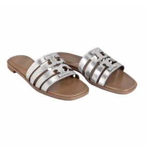 Tory Burch Ines Cage Slide Sandals – Silver / Wild Mushroom