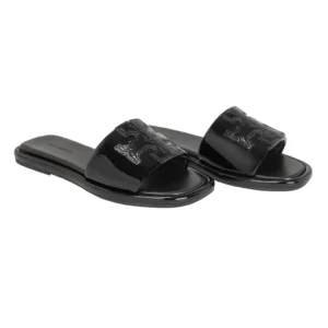 Tory Burch Double T Sport Slide Black Patent Leather Women’s Sandals