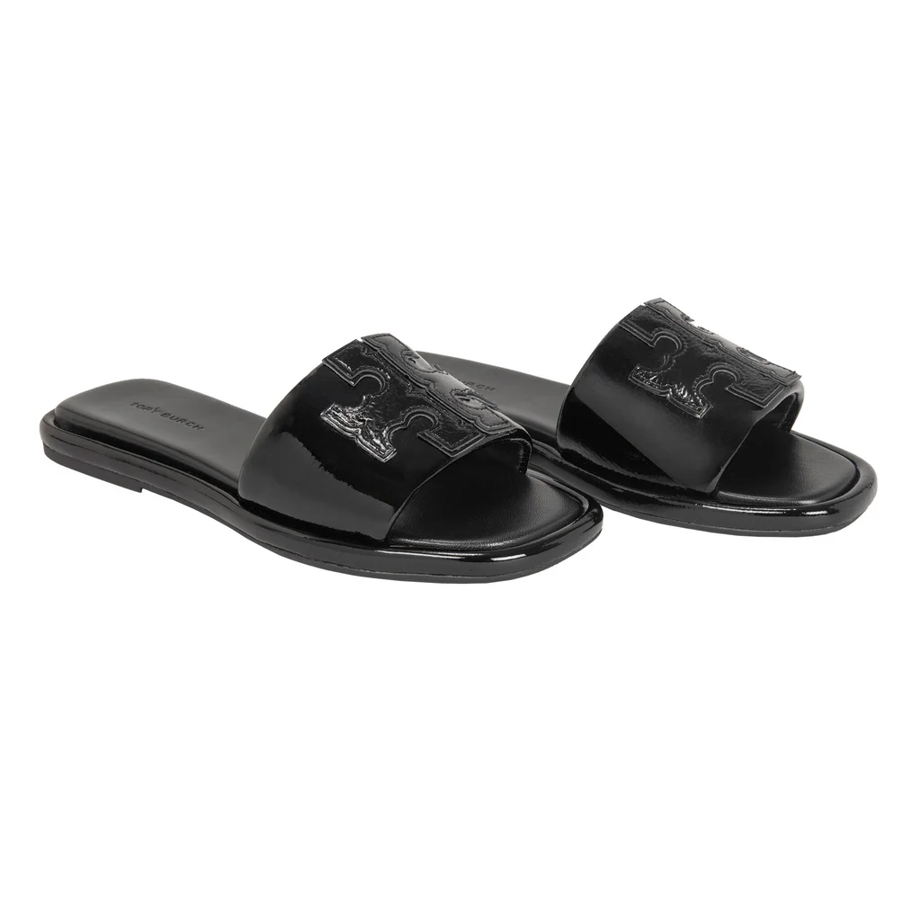 Tory Burch Double T Sport Slide Black Patent Leather Women’s Sandals