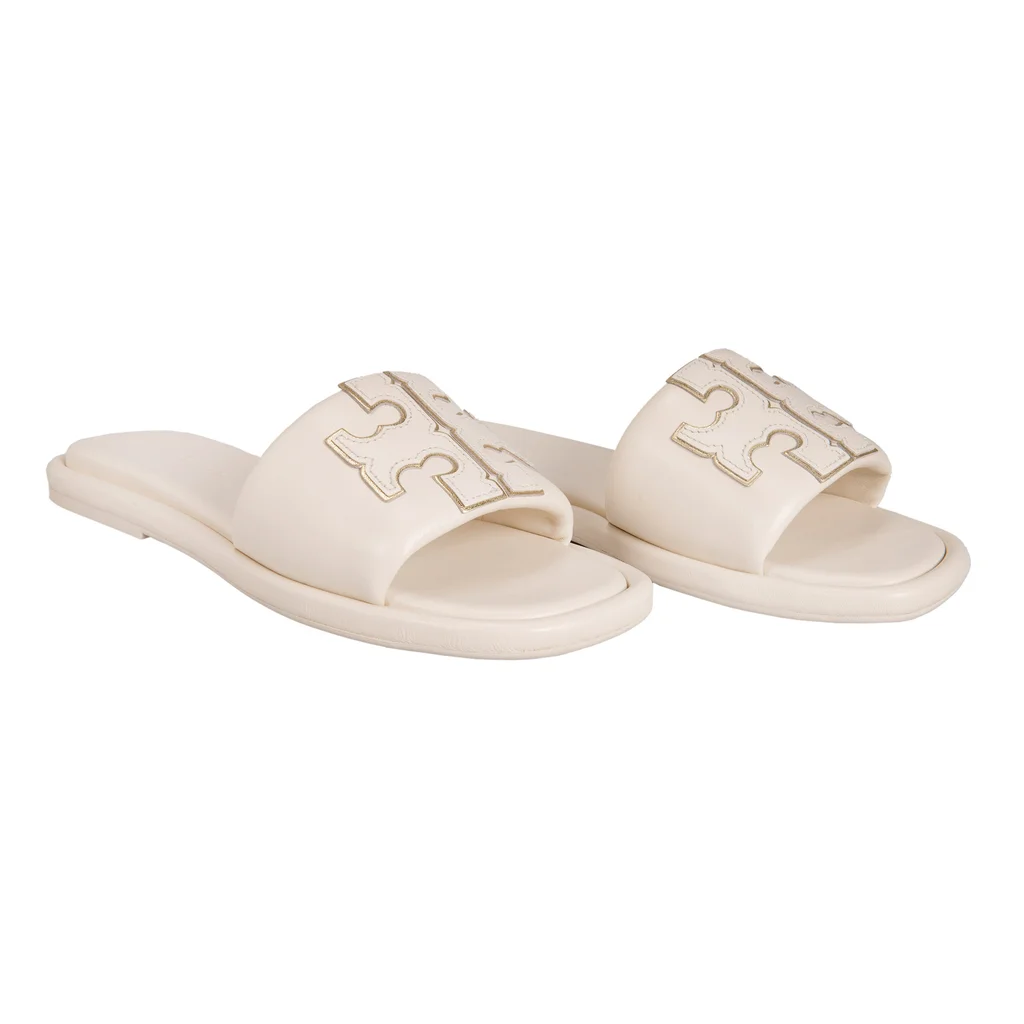 Tory Burch Double T Padded Sport Slide Sandals – Light Cream