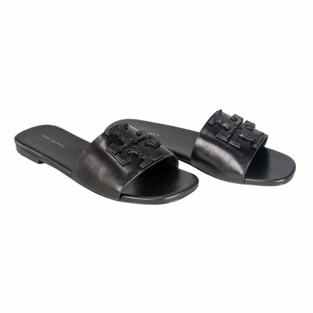 Tory Burch Ines Flat Slide Black Goat Leather Women’s Sandals