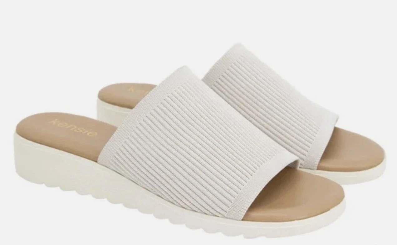 Kensie Women’s Knit Slip-On Sandals – Beige (Size US 8)